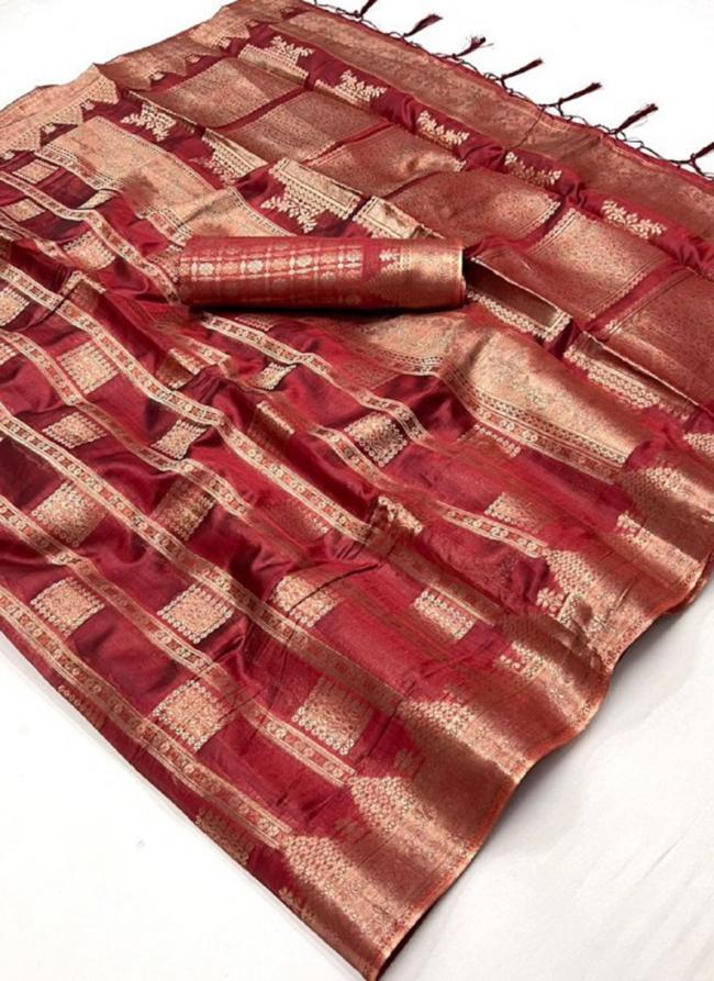 Banarasi Silk Maroon Festival Wear Weaving Saree